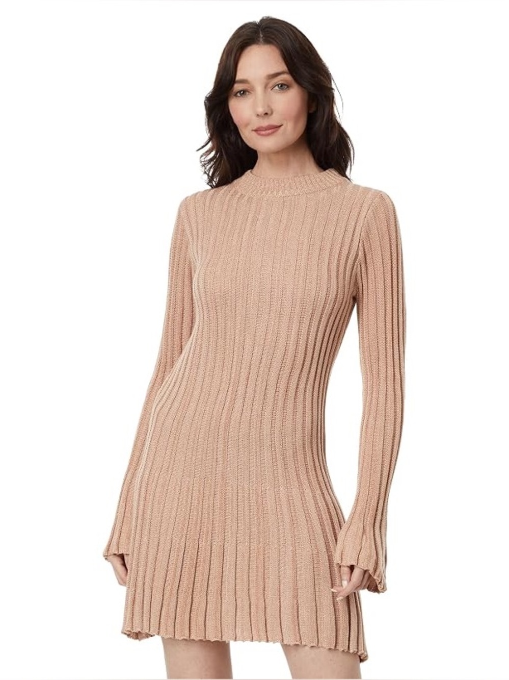 NWT EN SAISON Glitter Emily Mini Dress in Rose Gold L Large Tan Beige Metallic